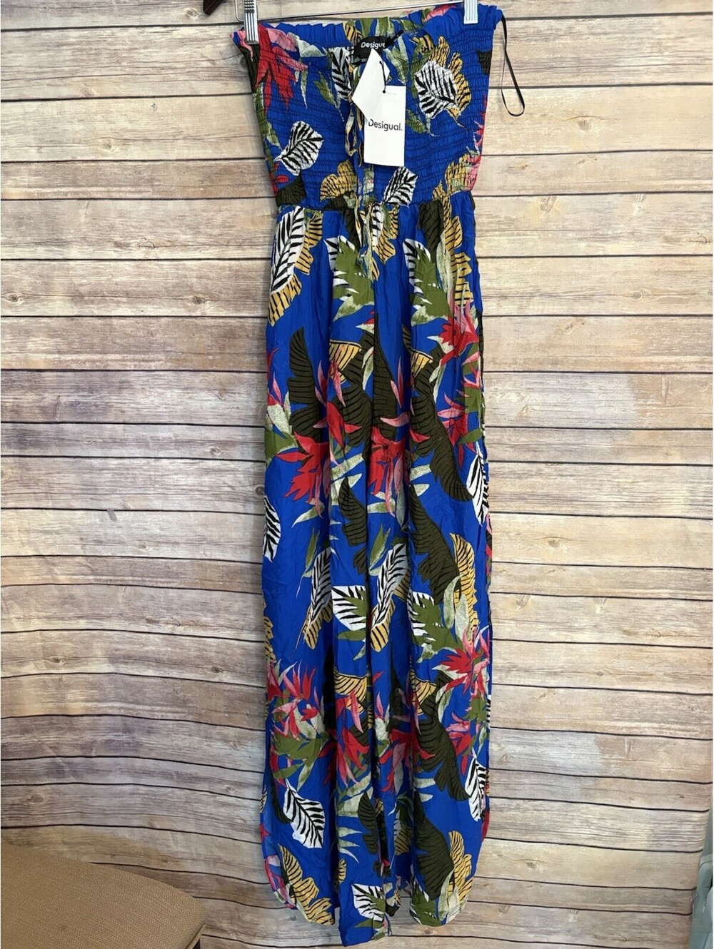 Desigual Women's Jumpsuit Blue Multi Size Small Tropical Print Swim Coverup
